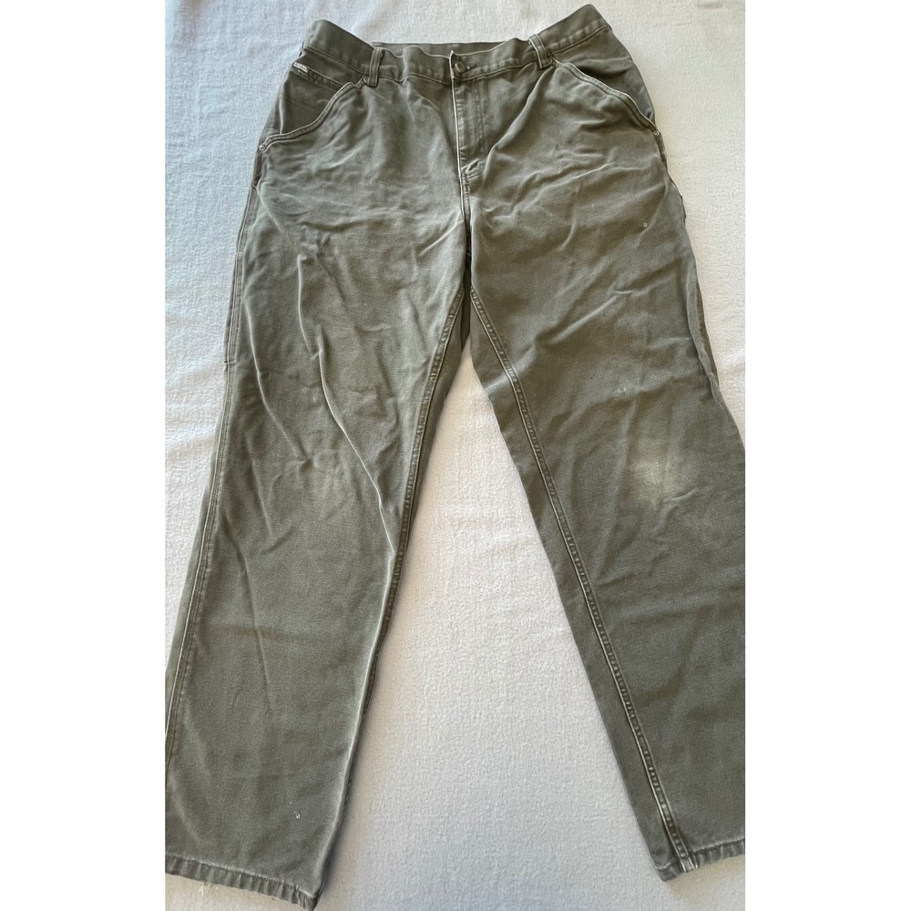 Sorel Mens Canvas Carpenter Work Pant Green Khaki Utility Hammer Loop 37x31 Read